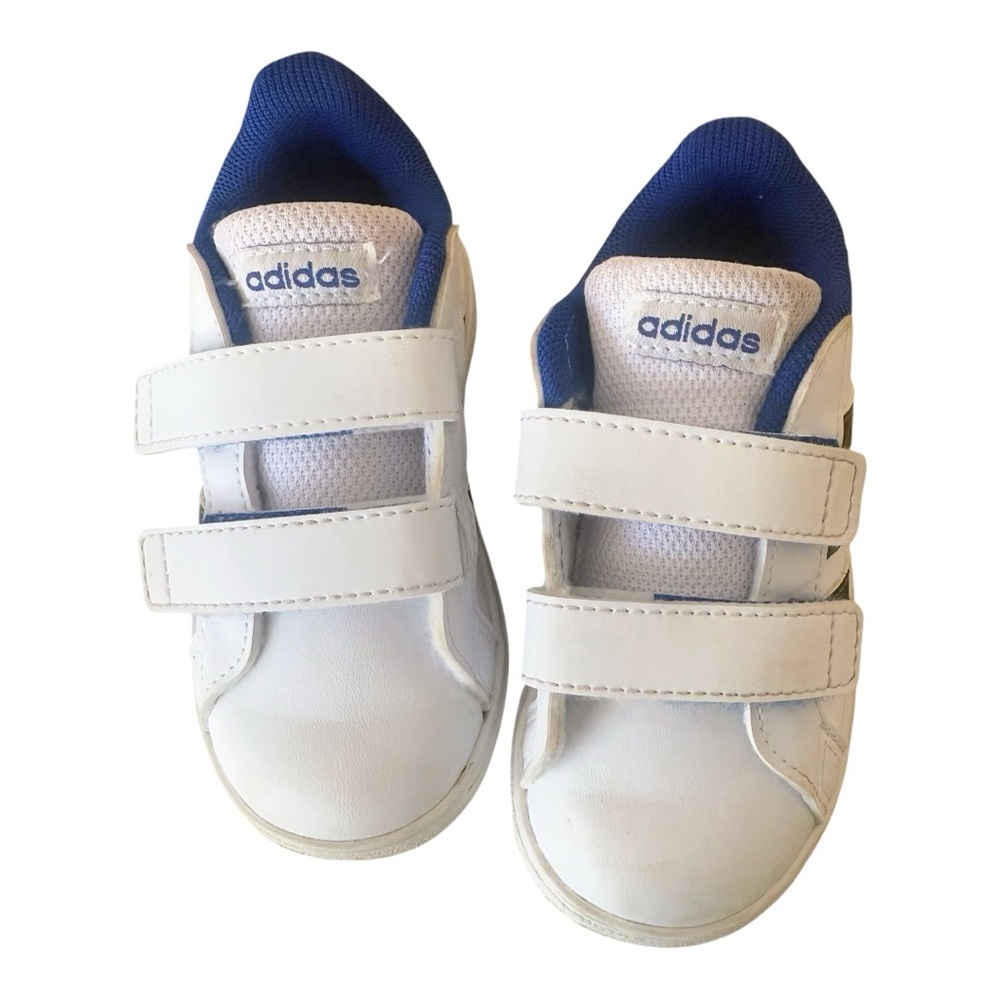 Adidas Grand Court 2.0 Kids White Blue Camo Velcro Sneakers Size 6.5 - Picture 3 of 16